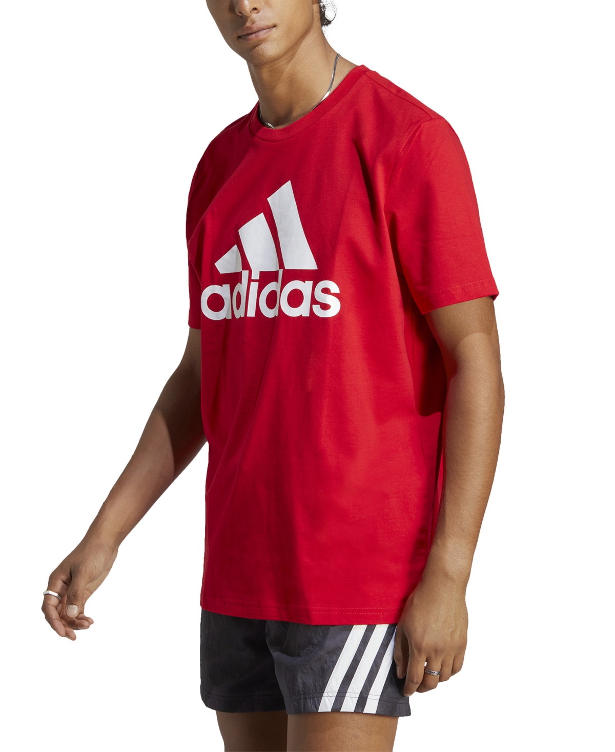 Adidas Originals Men's Essentials Single Jersey Big Logo Short Sleeve Crewneck T-shirt In Btr Scarlet,wht