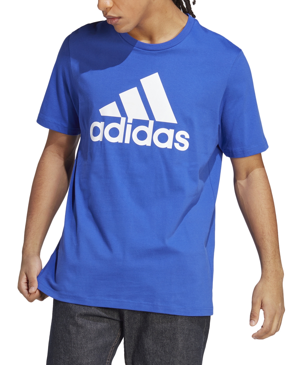 Adidas Originals Men's Essentials Single Jersey Big Logo Short Sleeve Crewneck T-shirt In Semi Lucid Blue,wht