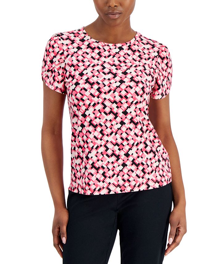 AK Anne Klein Petite Gathered Tulip-Sleeve Top - Macy 