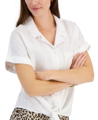 Women's 100% Linen Tie-Front Shirt