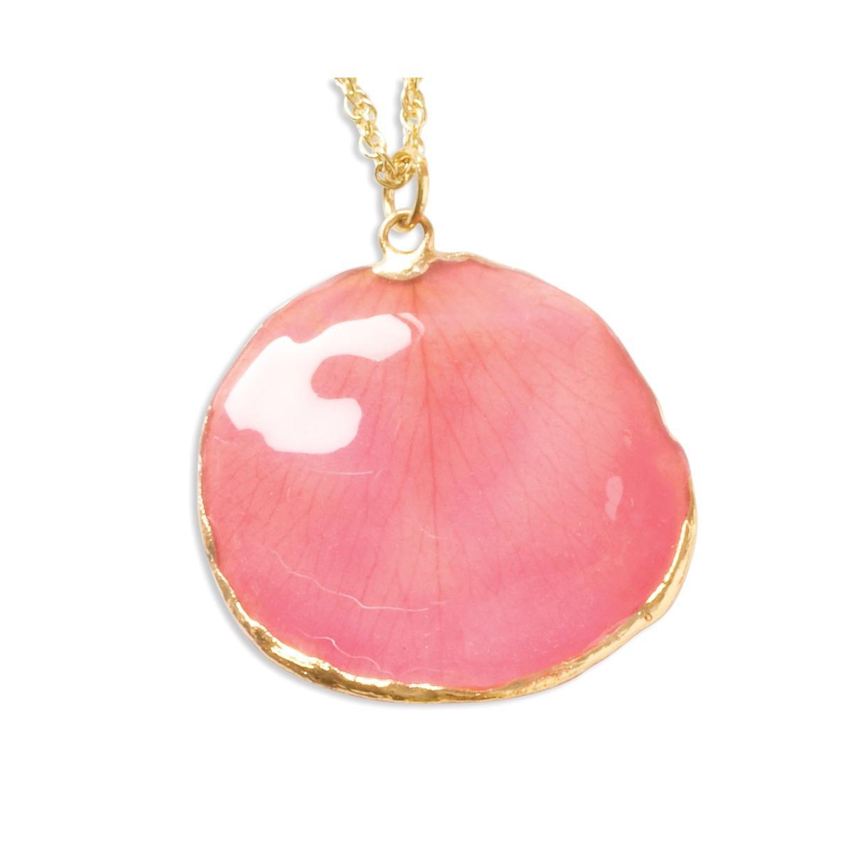 24K Gold-trim Lacquer Dipped Pink Rose Petal Gold-tone Necklace - Open Miscellaneous