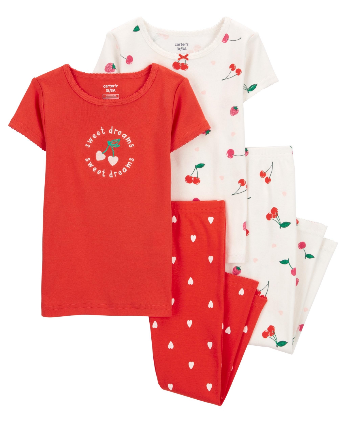 Carter's Babies' Toddler  Toddler Girls Cherry 100% Snug Fit Cotton Pajamas, 4 Piece Set In Red