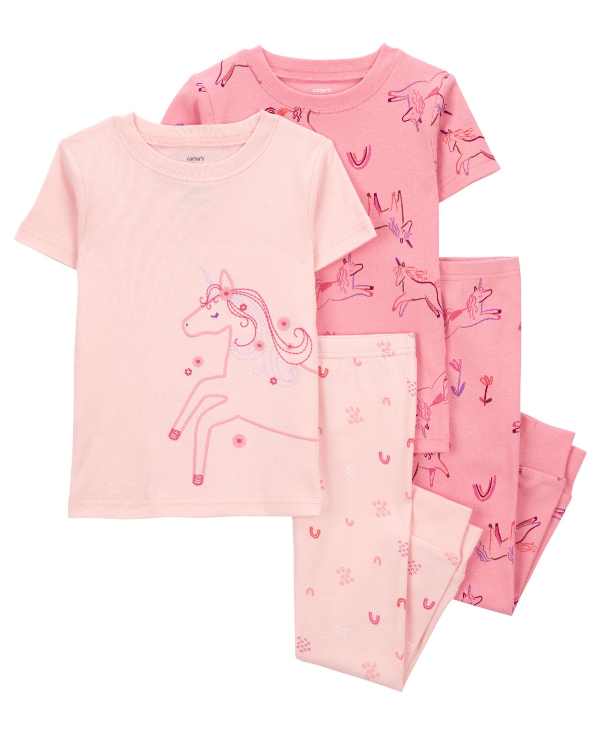 Carter's Babies' Toddler  Toddler Girls Unicorn 100% Snug Fit Cotton Pajamas, 4 Piece Set In Pink