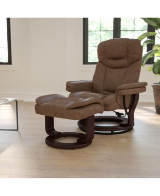 Multi-Position Recliner Chair & Curved Ottoman with Swivel Wood Base