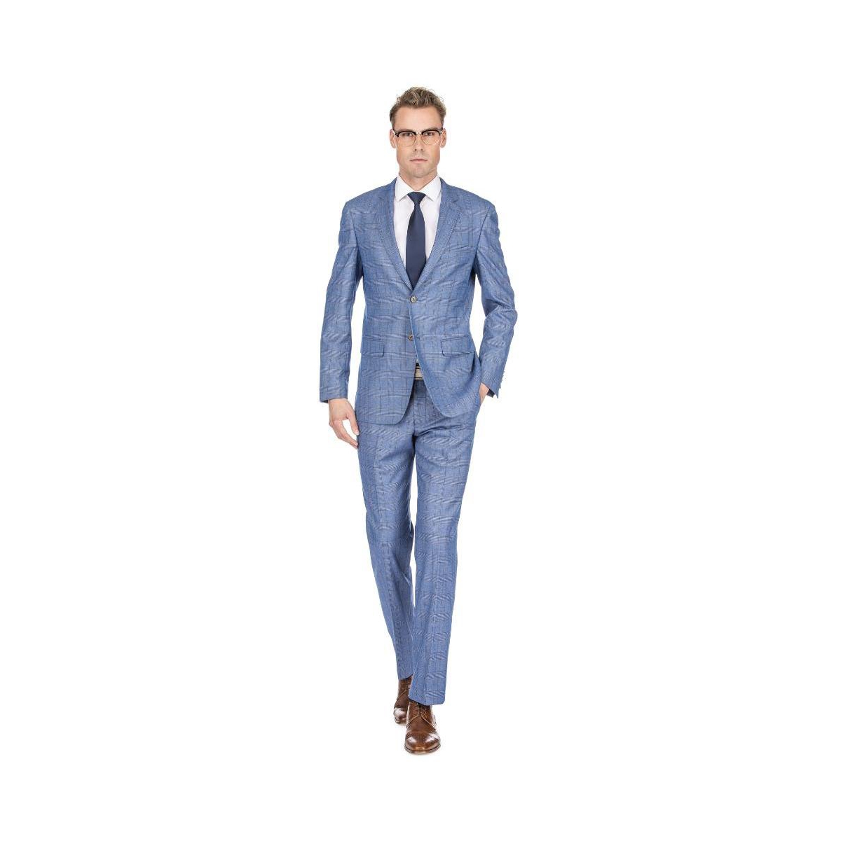 Brave man Men's Check Slim Fit Suits - Blue