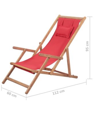 Folding Beach Chair Fabric and Wooden Frame Red