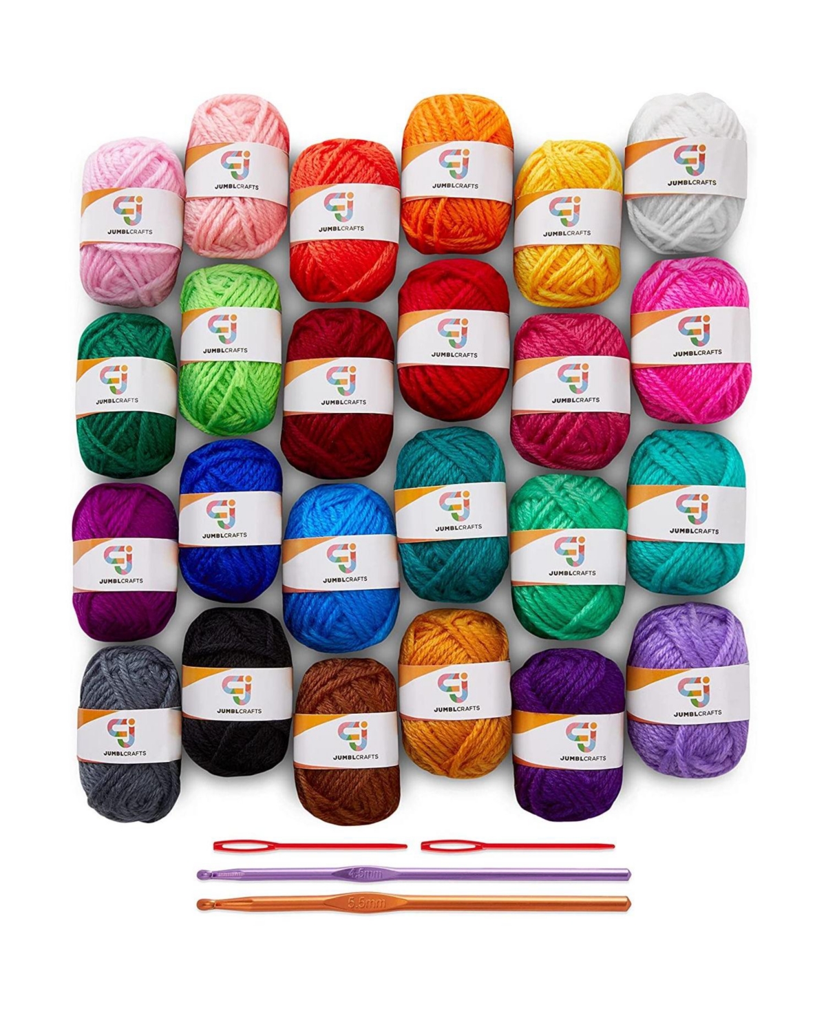 JumblCrafts 24 Piece Yarn Crochet Kit & Knitting Set w/Crochet Accessories - Multi-color