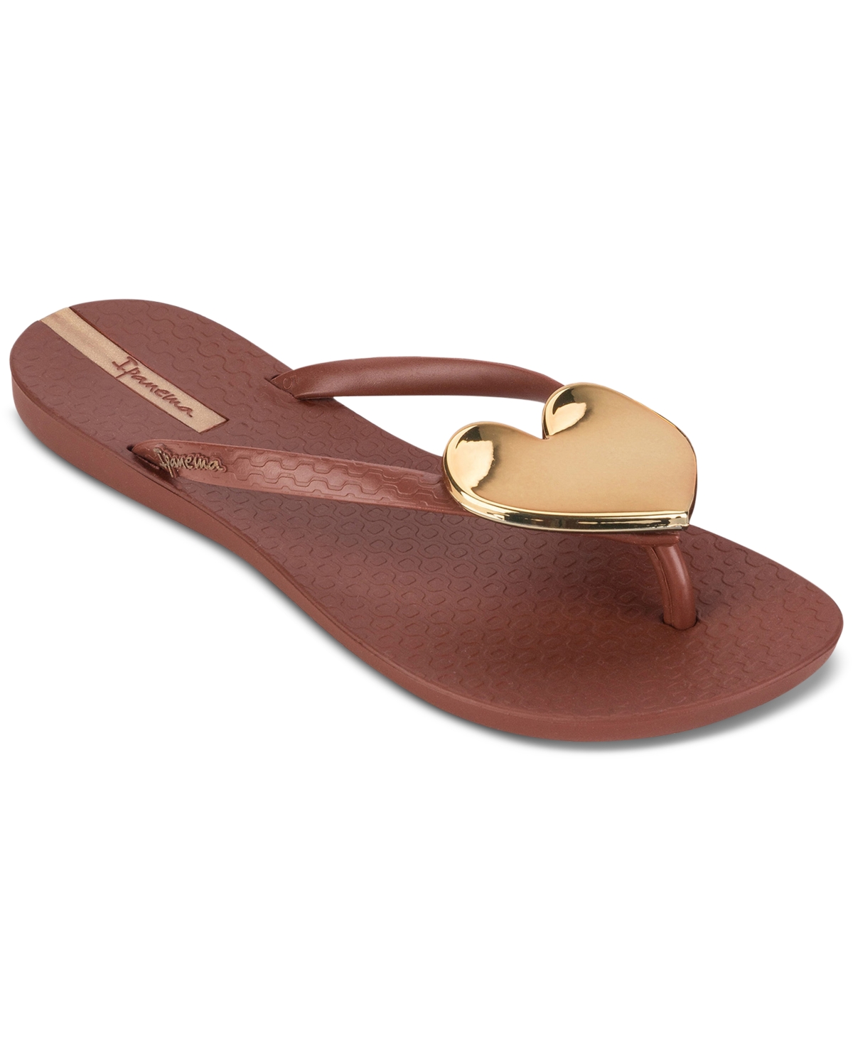 Women's Wave Heart Sparkle Flip-Flop Sandals - Beige/bron