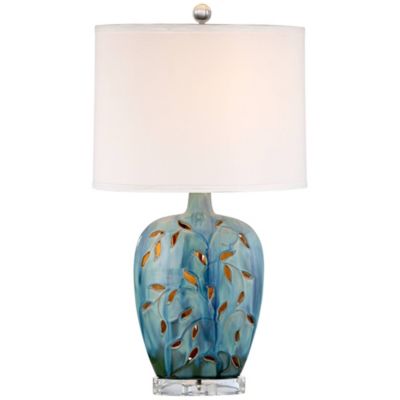 Devan Cottage Table Lamp with Nightlight 24.5" High Ceramic Blue Acrylic Vine Handcrafted Oval Fabric Shade Decor for Living Room Bedroom House Bedside Nightstand Home Office - 360 Lighting