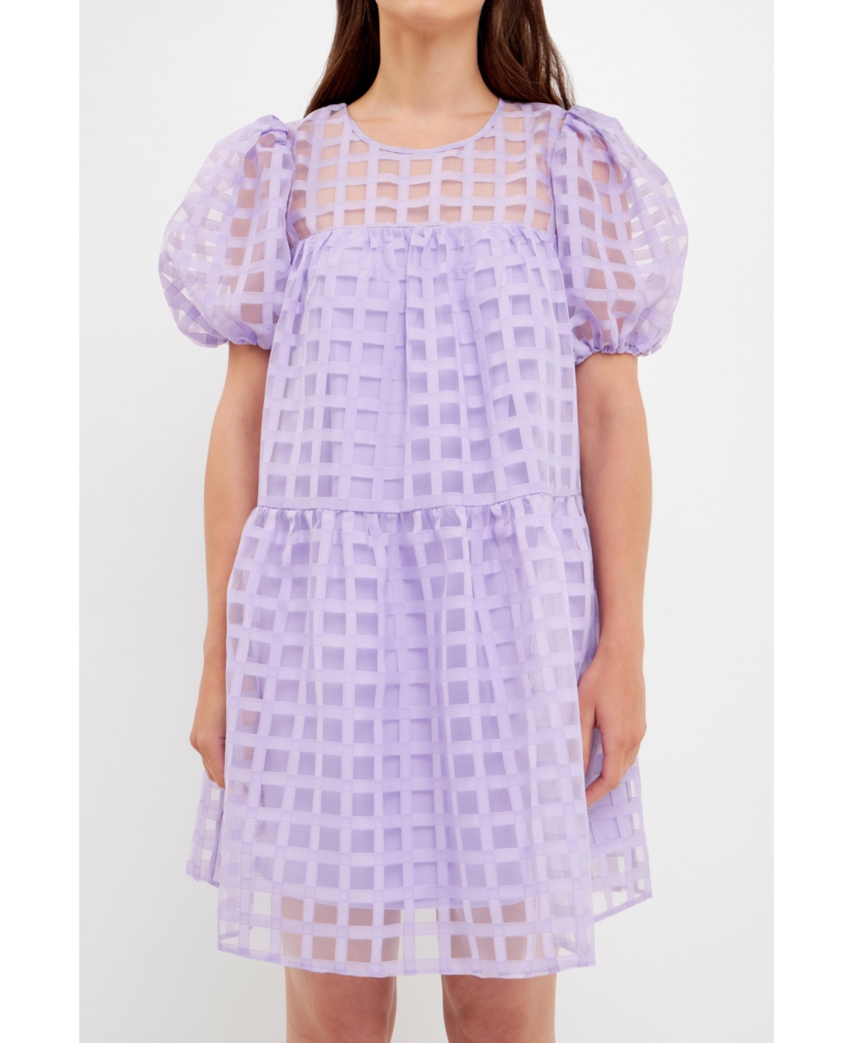 English Factory Gridded Organza Mini Dress In Purple