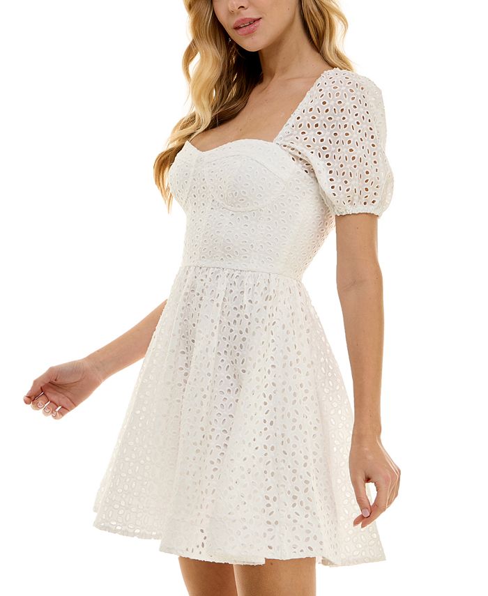 City Studios Juniors' EmbroideredEyelet SquareNeck Dress Macy's