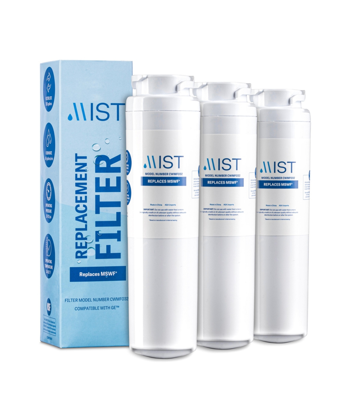 Mswf Refrigerator Water Filter Replacement 3 Pack - Mist - White