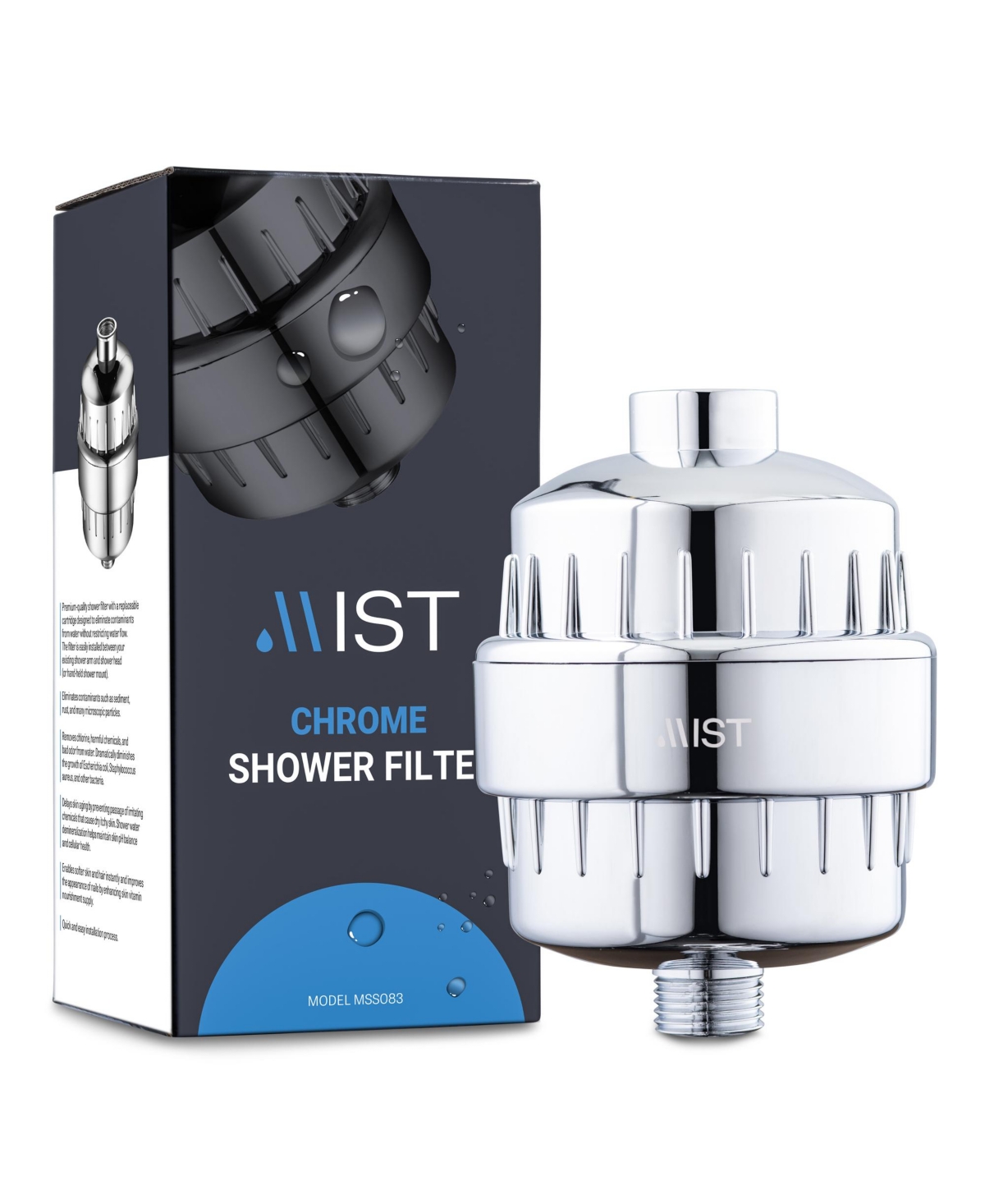Water Softening Chrome Shower Filter, 2 Filter Cartridges, 15 Stage Filtration System Removes Chlorine Fluoride, Bad Odor, Reduces Dry Itchy Skin