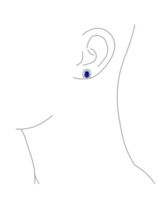 Classic Style Crown 1.5 CT CZ Halo Oval Cubic Zirconia Stud Earrings Rhodium Plated Brass