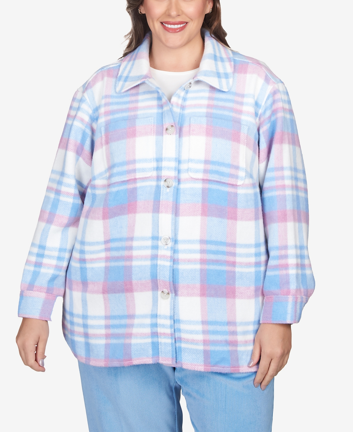 Alfred Dunner Plus Size Swiss Chalet Collared Plaid Shirt Jacket In Multi