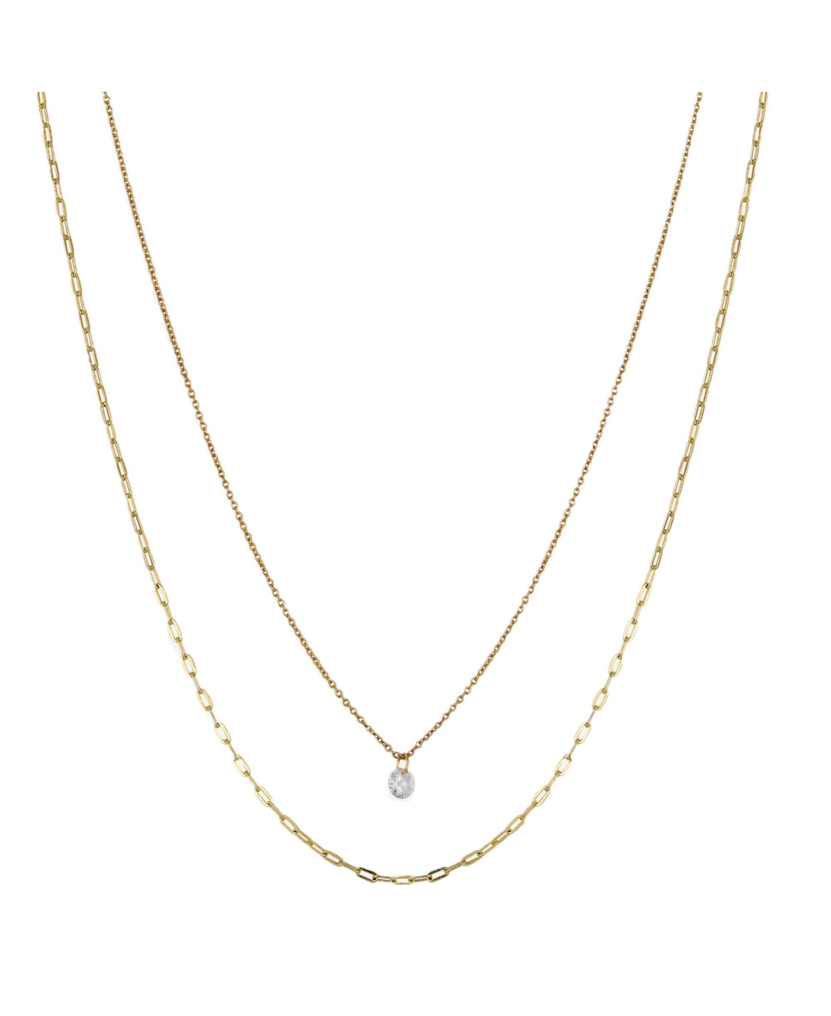 Clear Cubic Zirconia Stone Layered Necklace - Gold