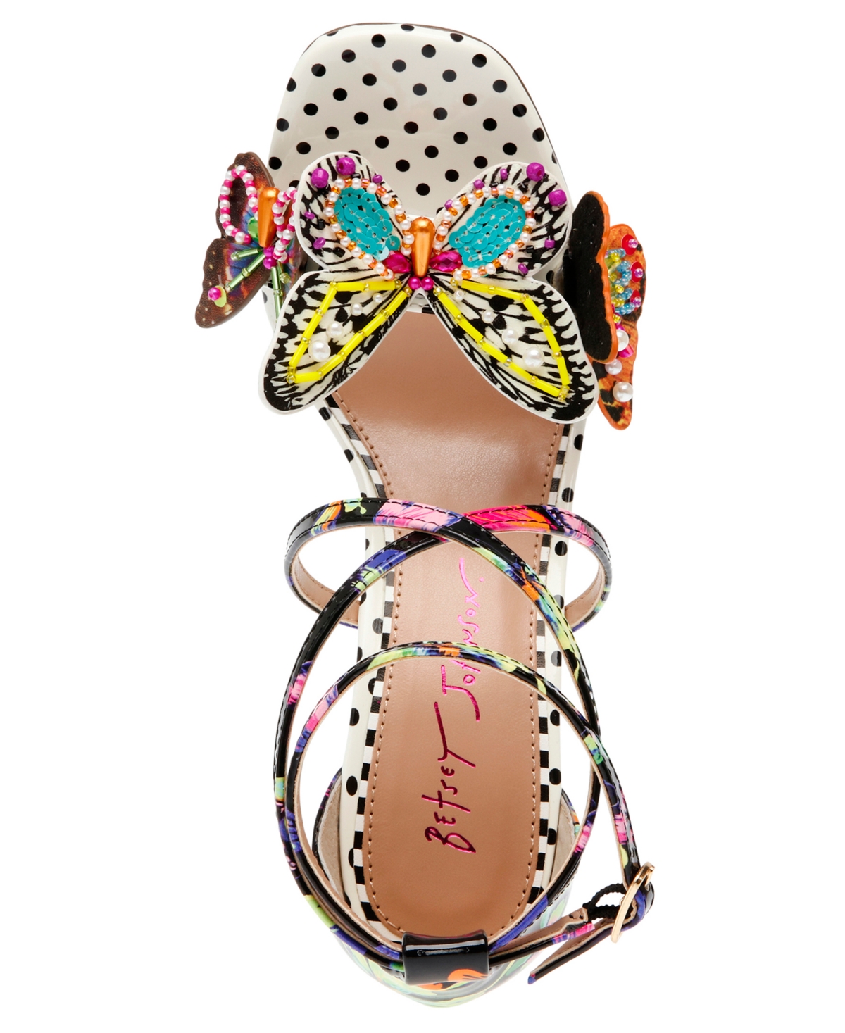Betsey Johnson Women's Trudie Butterfly Strappy Dress Sandals -White Multi