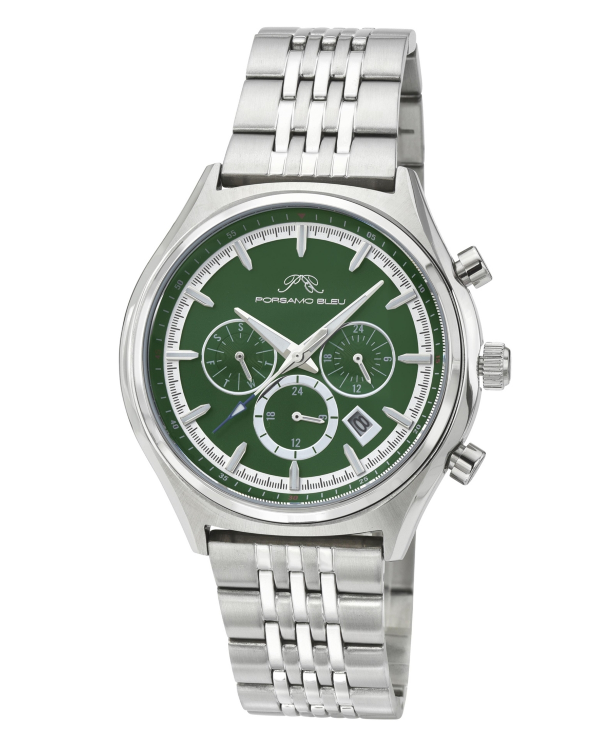 Charlie Stainless Steel Multifunction Silver Tone & Green Men's Watch 1261CCHS - Silver