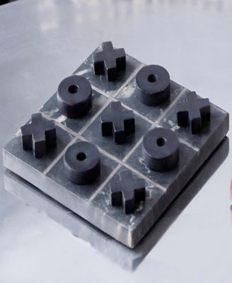 Marble Tic Tac Toe Game Set with Gold-Tone or Silver-Tone Inlay, 6" x 6" x 1"