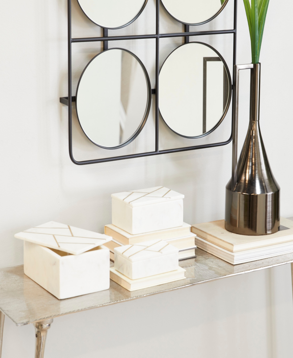 Shop Rosemary Lane Real Marble Box With Gold-tone Linear Lines Set Of 3 In White