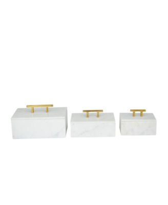 Real Marble Box with Gold-Tone Handle Set of 3 - 12", 10", 8" W