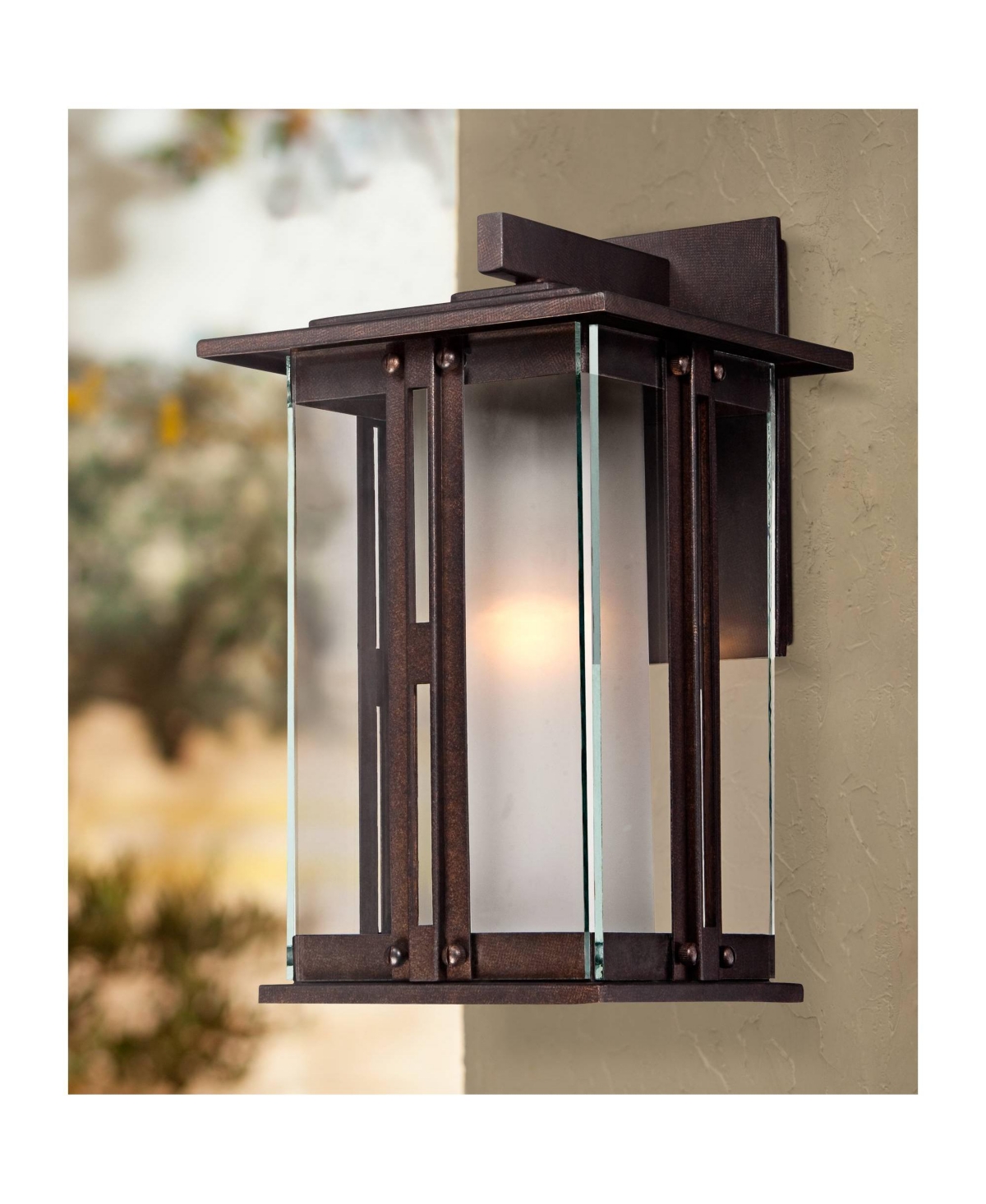 Fallbrook Rustic Farmhouse Mission Outdoor Wall Light Fixture Bronze 13" Clear Frosted Glass Shades for Exterior Barn Deck House Porch Yard Patio Outs