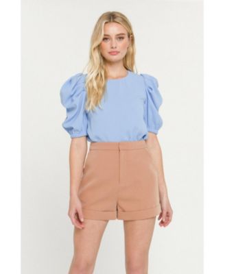 Women's Pleated Puff Sleeve Top