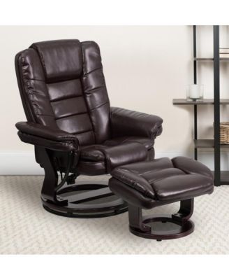 Multi-Position Recliner Ottoman Set Eucalyptus Wood Stitched Upholstery Swivel Base