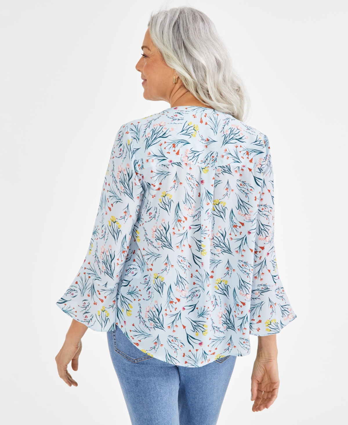 Shop Style & Co Women's Printed Pintuck Ruffle Sleeve Top, Created For Macy's In Shannon Dusk