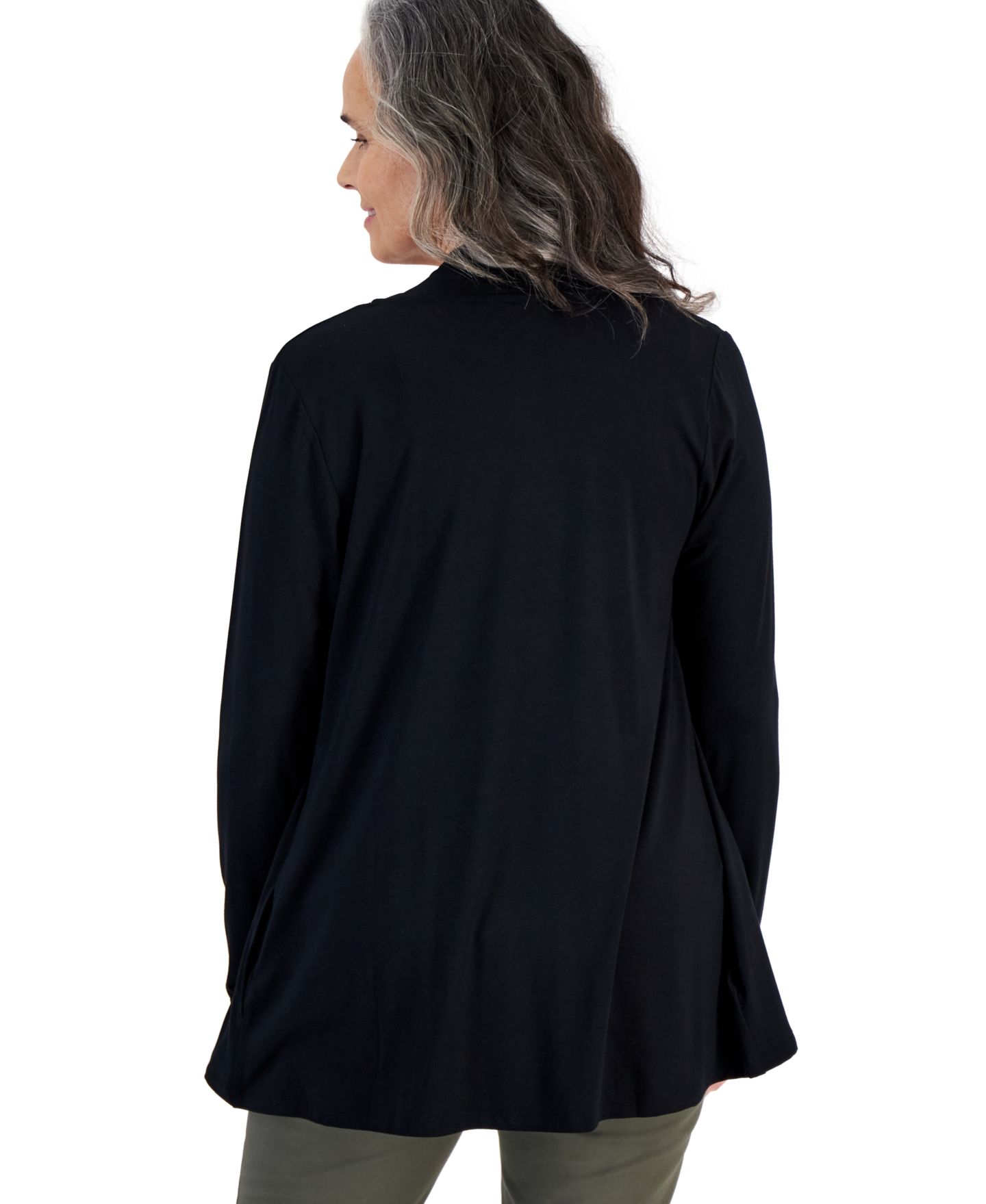 Женский кардиган Style & Co Petite Solid Open-Front, цвет: Глубокий чёрный — фото 2