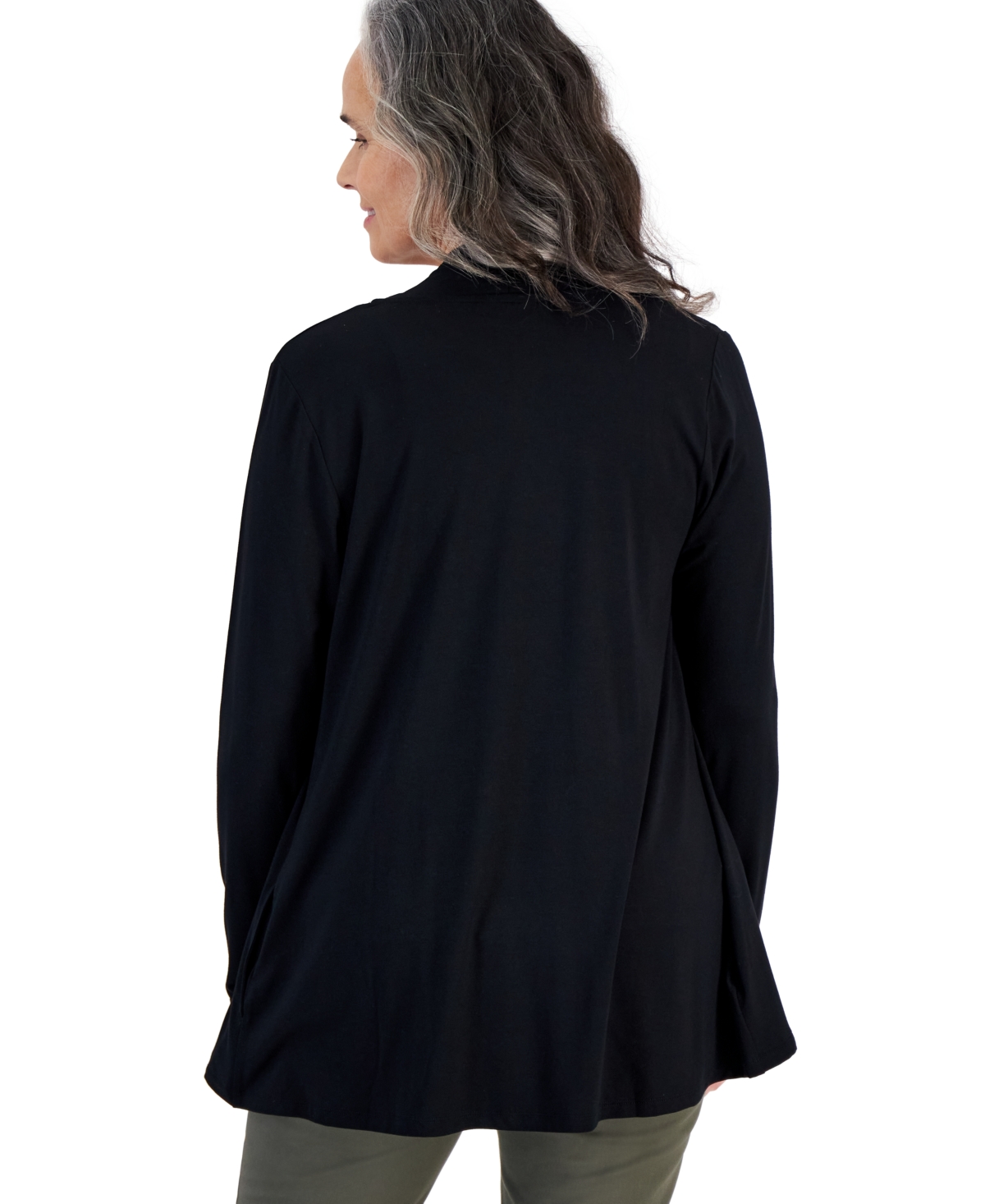 Style & Co Petite Solid Open-front Cardigan, Exclusively At Macy's In Black