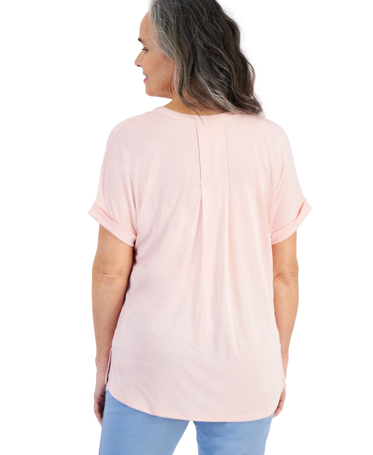 Style & Co Women's Split-Neck Short Sleeve Knit Shirt, Created for Macy's