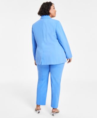 Shop Bar Iii Plus Size One Button Blazer Floral Camisole Straight Leg Pants Created For Macys In Delft Blue
