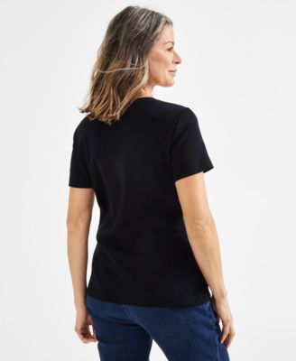 Petite Cotton Henley Short-Sleeve T-Shirt, Exclusively at Macy's