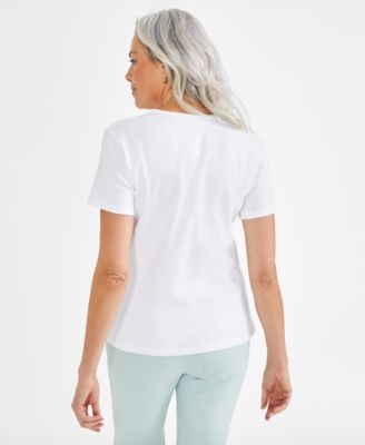 Women's Short Sleeve V-Neck Cotton Top, XS - 4X