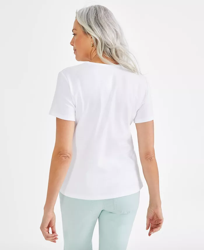 Women's Cotton Short Sleeve V-Neck Top - thumbnail 4