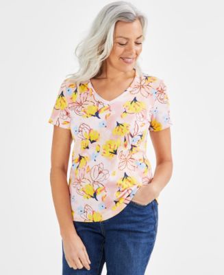 売れ筋商品|||スタイルアンドコー カットソー トップス レディース Women's Printed V-Neck Short-Sleeve Top, Exclusively at Macy's Floating Mint Style & Co Women's Short Sleeve Printed V-Neck Top, Created