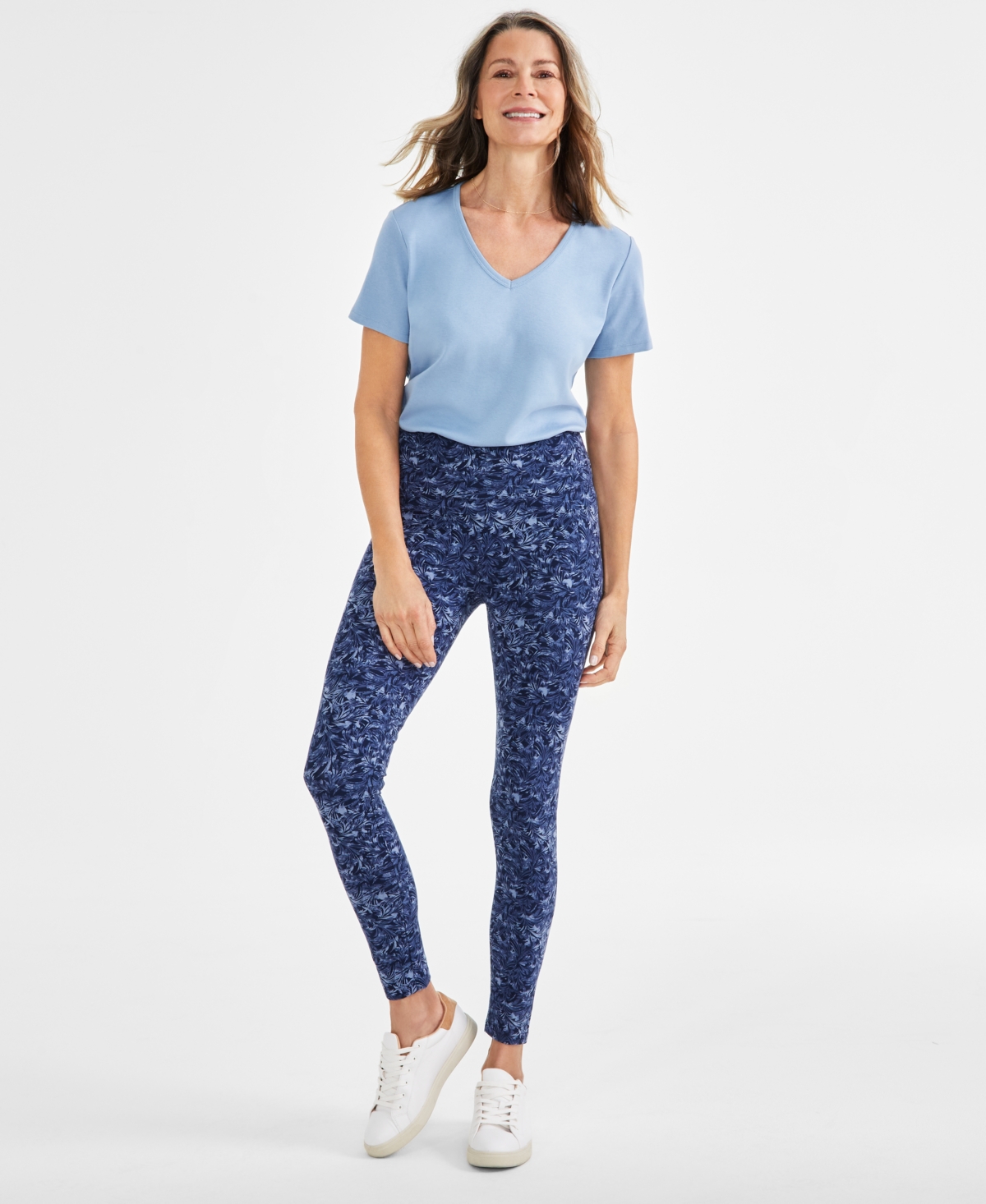 Style & Co Women's Printed High Rise Leggings, Created For Macy's In Industrial Blue