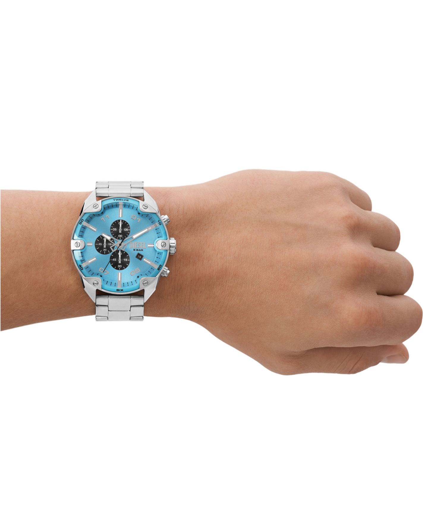 Мужские часы Diesel Spiked Chronograph Silver-Tone Stainless Steel Watch 49mm — фото 4