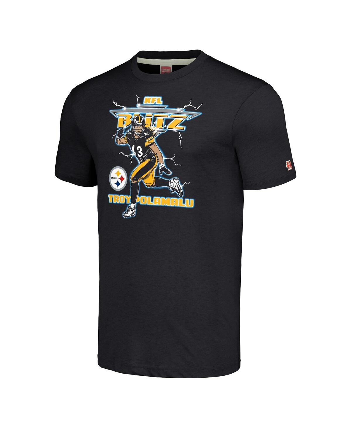 Shop Homage Men's  Troy Polamalu Charcoal Pittsburgh Steelers Nfl Blitz Retired Player Tri-blend T-shirt