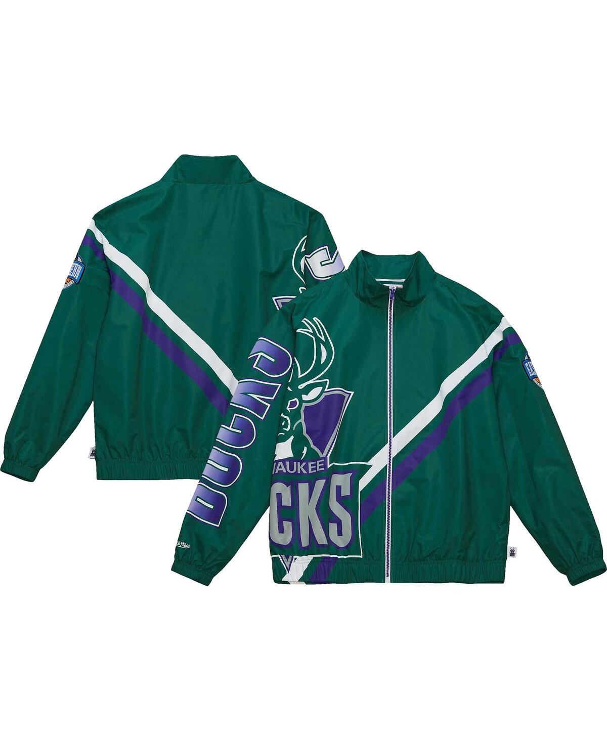 Mitchell & Ness Men's  Hunter Green Milwaukee Bucks Exploded Logo Warm-up Full-zip Jacket In Hunter Green
