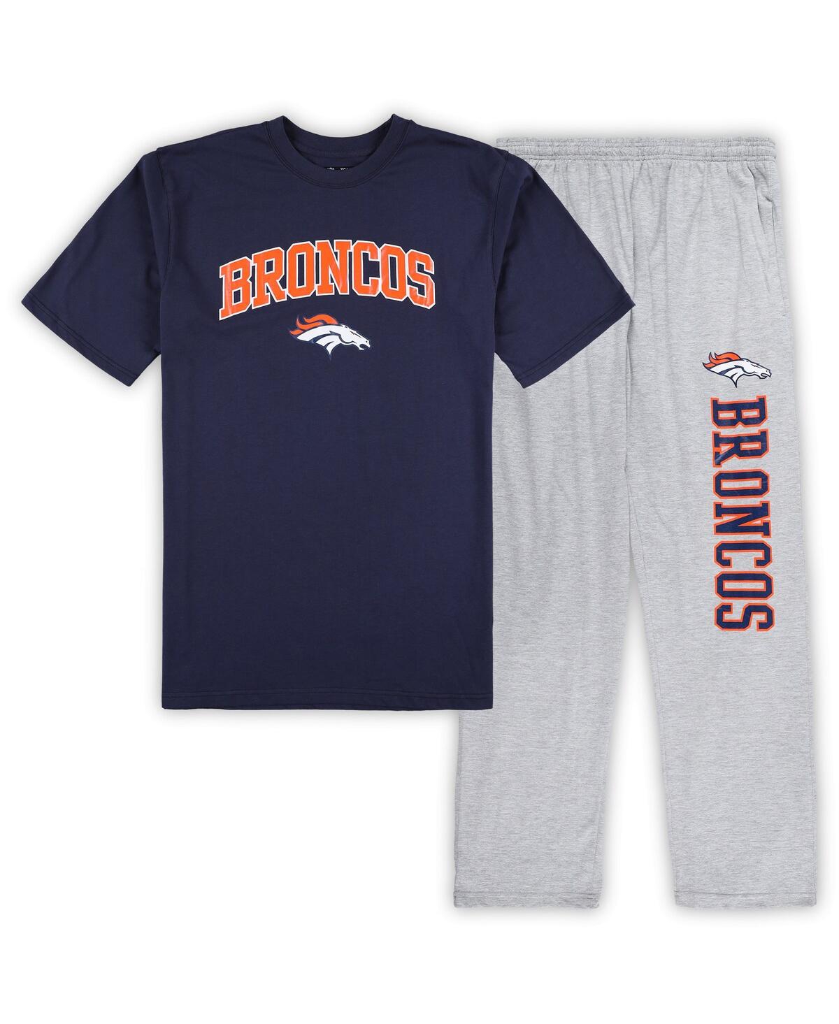 Men's Concepts Sport Navy, Heather Gray Denver Broncos Big and Tall T-shirt and Pajama Pants Sleep Set - Navy, Heather Gray
