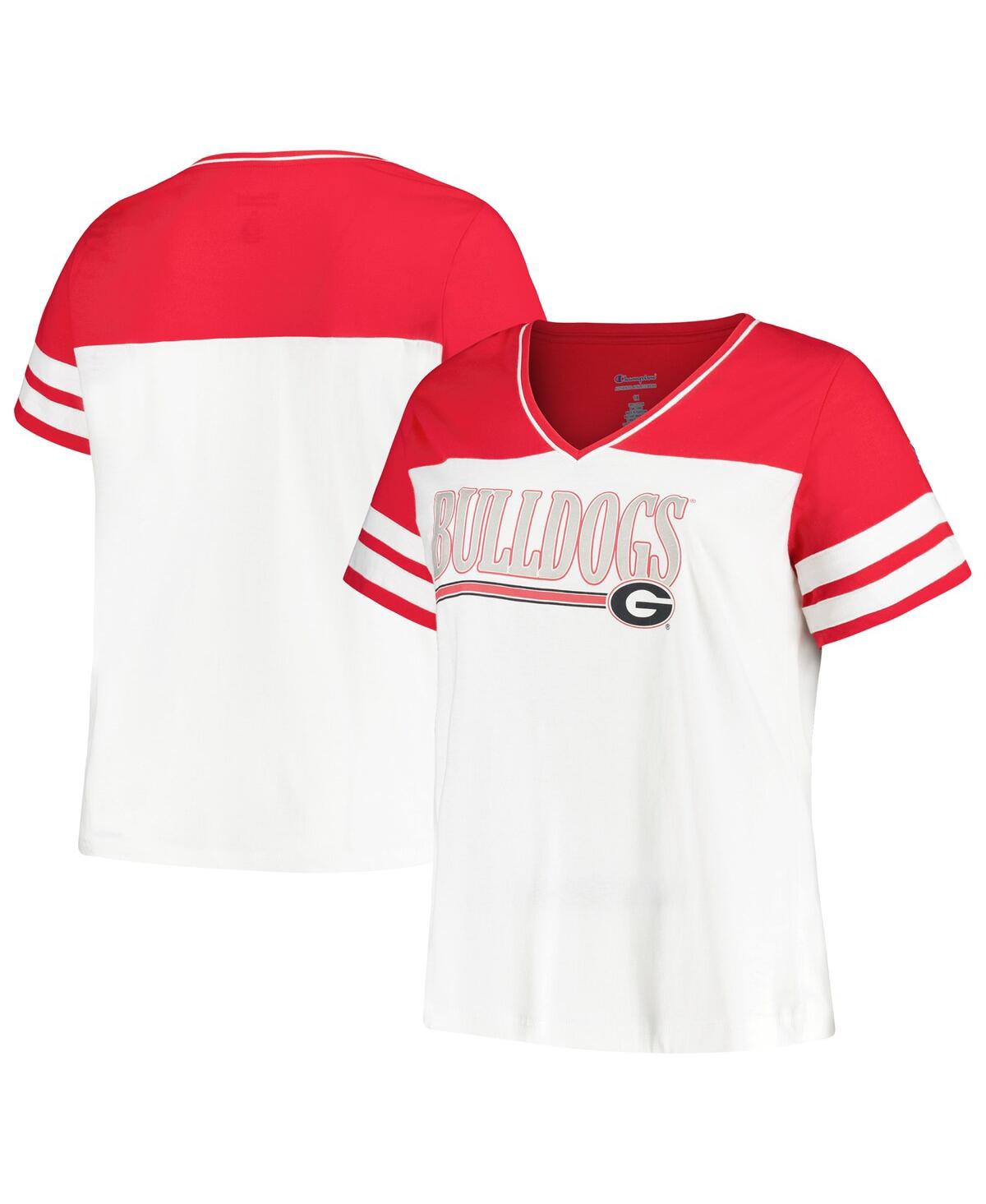 Shop Profile Women's  White, Red Georgia Bulldogs Plus Size Field Game V-neck T-shirt In White,red