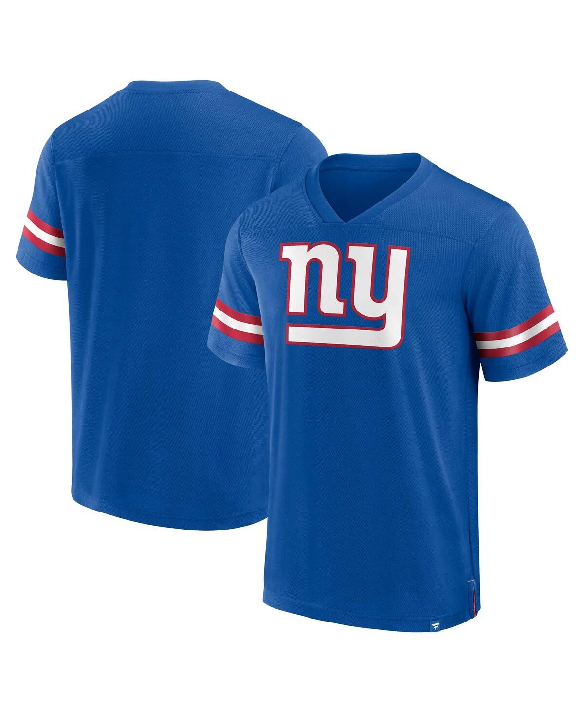 Shop Fanatics Men's  Royal New York Giants Jersey Tackle V-neck T-shirt