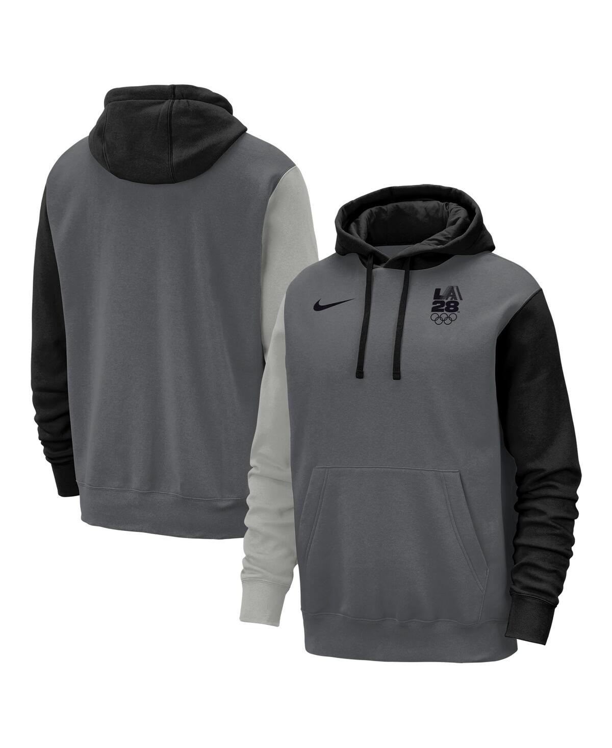 Shop Nike Men's  Gray La28 Color-block Club Fleece Pullover Hoodie