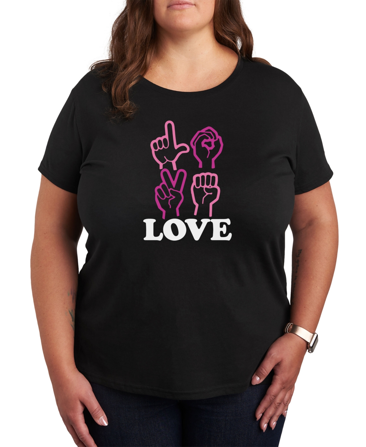 Air Waves Trendy Plus Size Valentine's Day Graphic T-shirt - Black