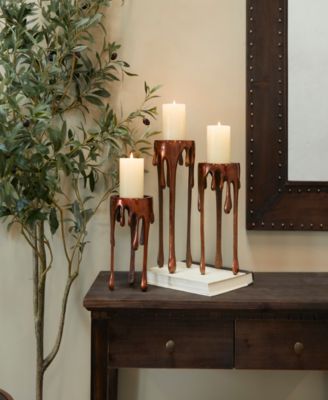 Aluminum Pillar Candle Holder with Dripping Melting Designed Legs Set of 3 - 13", 10", 9" H