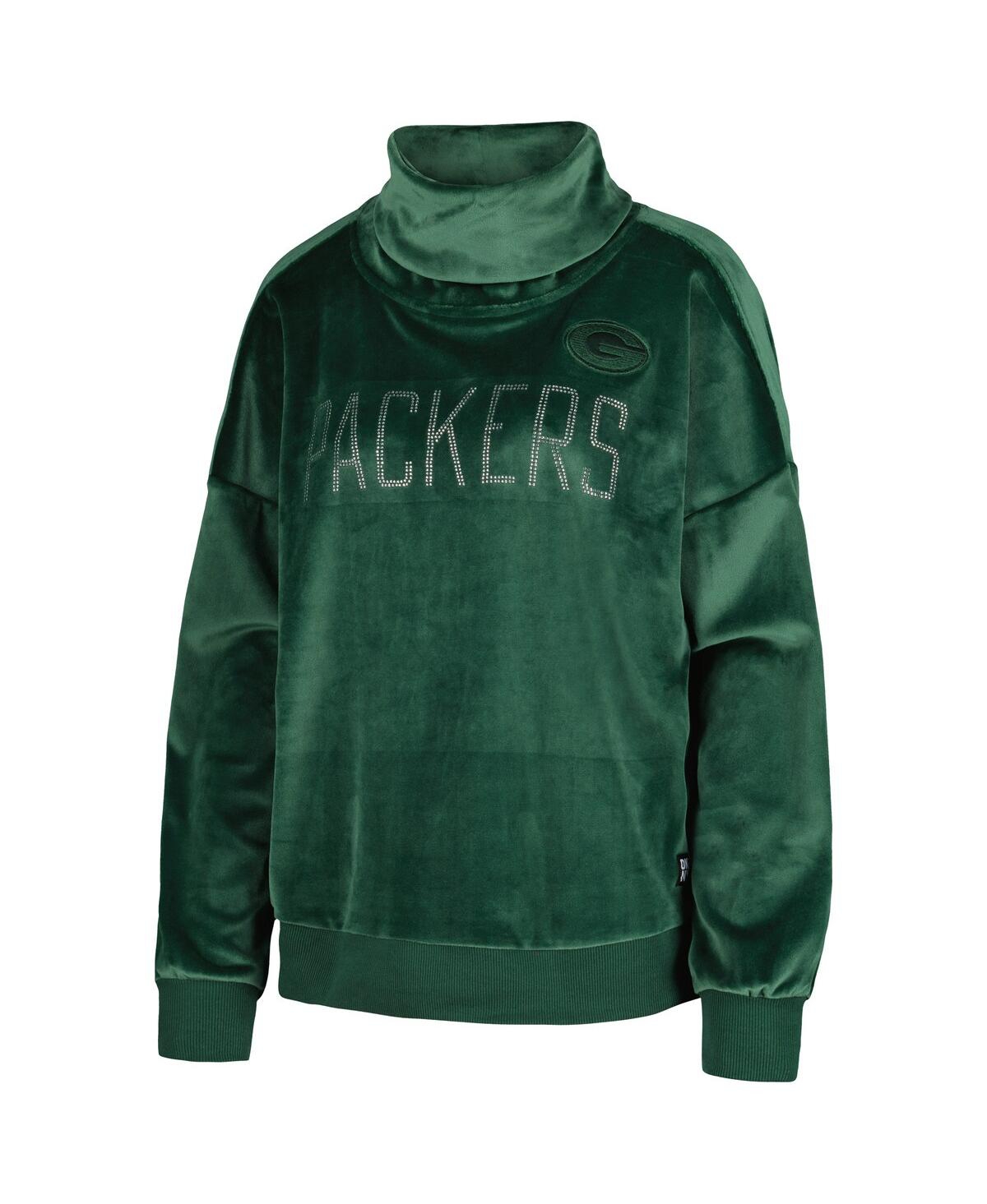 Shop Dkny Women's  Sport Green Green Bay Packers Deliliah Rhinestone Funnel Neck Pullover Sweatshirt