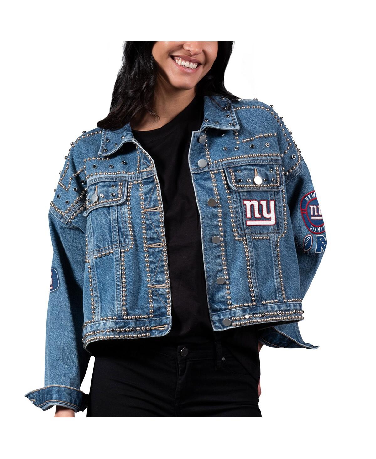 Shop G-iii 4her By Carl Banks Women's  New York Giants First Finish Medium Denim Full-button Jacket In Blue