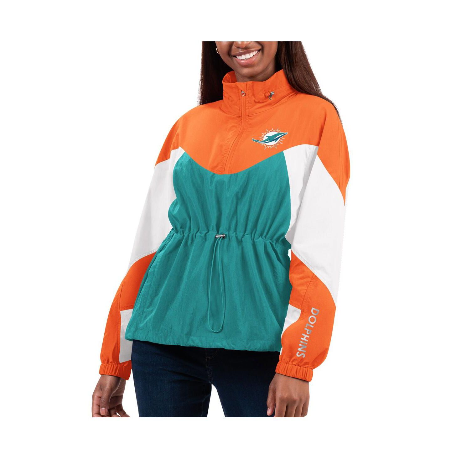 Женская куртка G-III 4Her by Carl Banks Aqua, Orange Miami Dolphins Tie Breaker Lightweight Quarter-Zip — фото 1